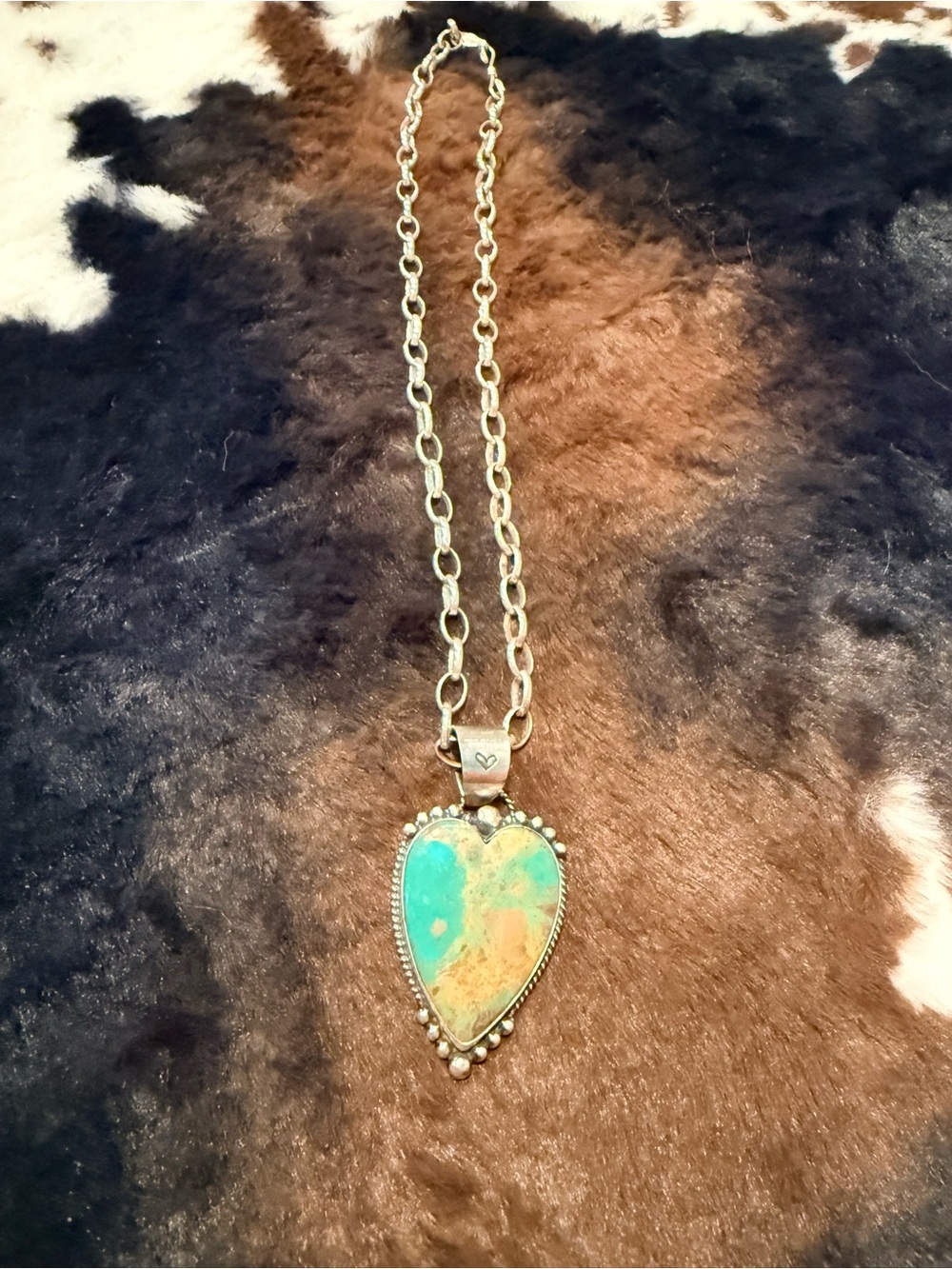 Turquoise Heart Pendant Necklace With Native American Bench Made Chain